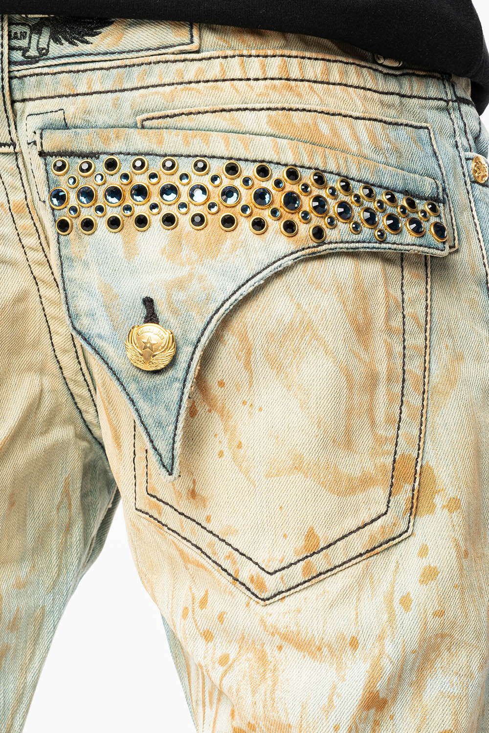 MENS SHORT WITH FLAP POCKETS IN TRAVELER BROKEN REPAIRED WASH WITH CRYSTALS