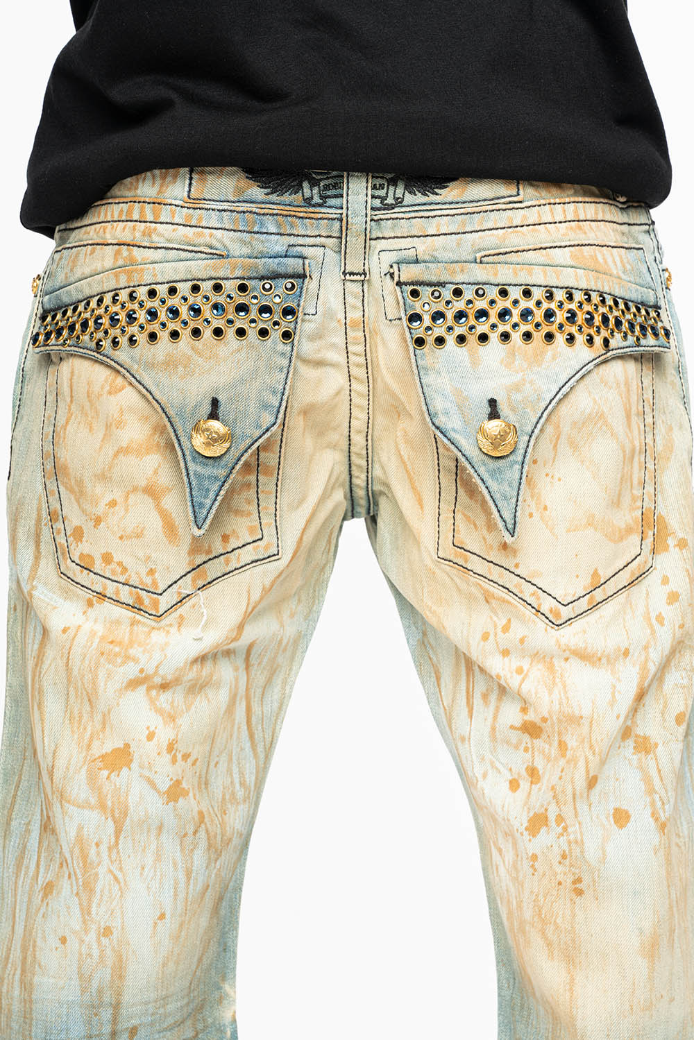 MENS SHORT WITH FLAP POCKETS IN TRAVELER BROKEN REPAIRED WASH WITH CRYSTALS