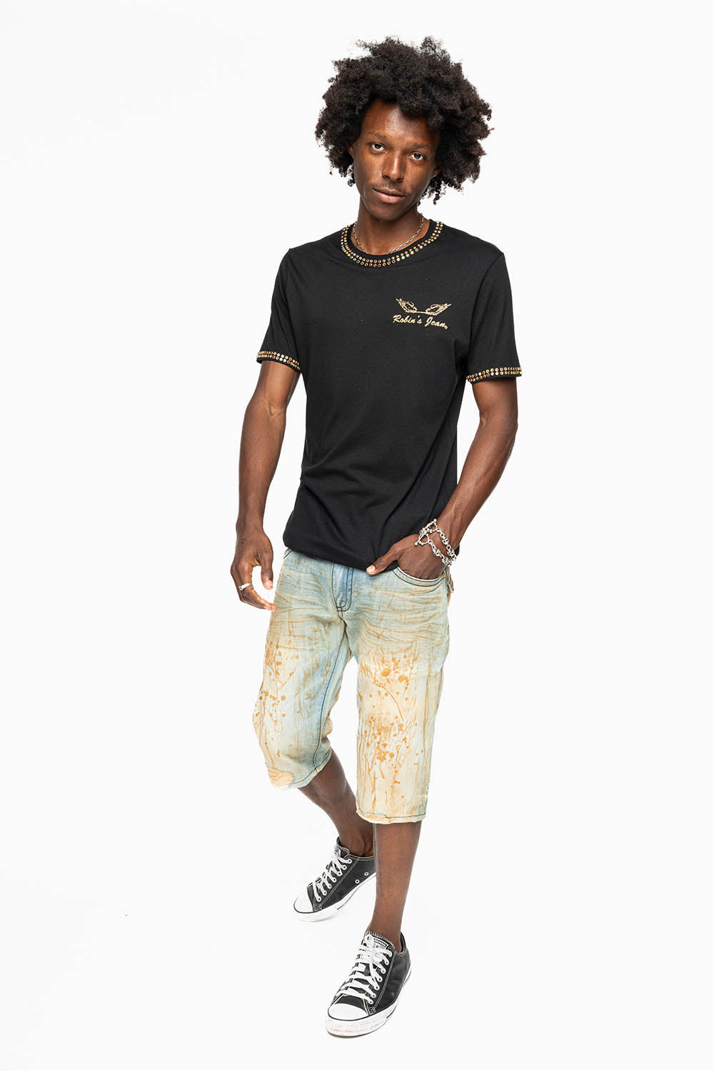 MENS SHORT WITH FLAP POCKETS IN TRAVELER BROKEN REPAIRED WASH WITH CRYSTALS