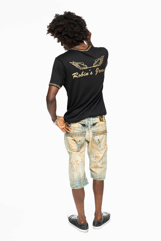 MENS SHORT WITH FLAP POCKETS IN TRAVELER BROKEN REPAIRED WASH WITH CRYSTALS