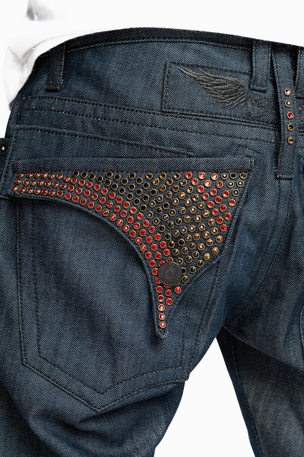 MENS RAW DENIM SHORTS WITH FLAP FULLY EMBELLISHED WITH CRYSTALS