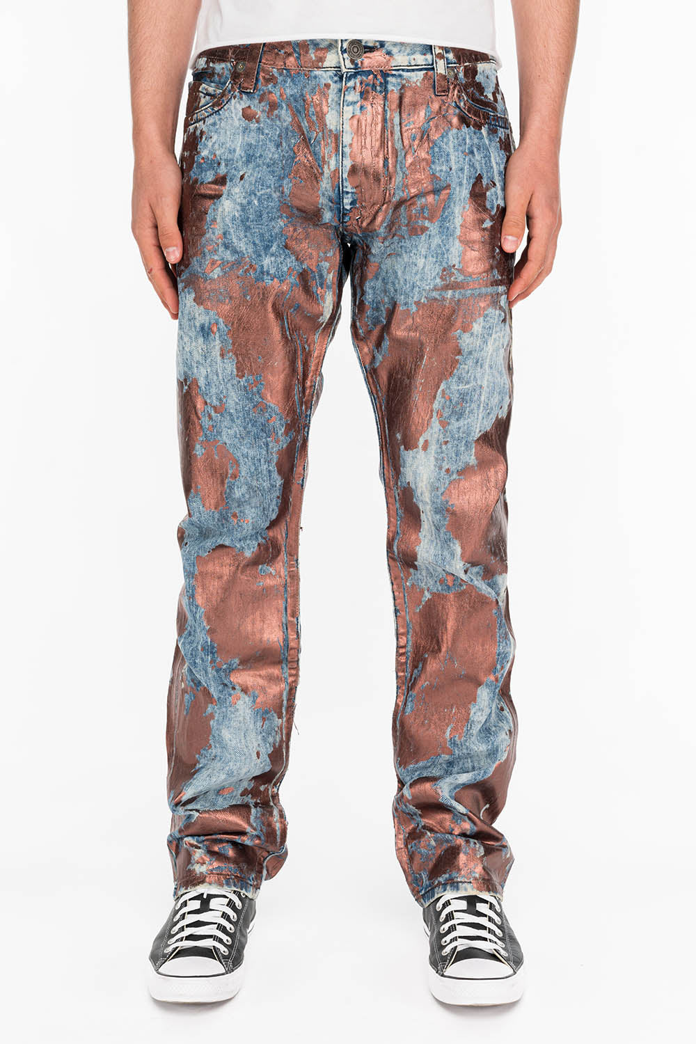 MENS LONG FLAP SLIM JEANS IN GOOD TIME COPPER WITH CRYSTALS