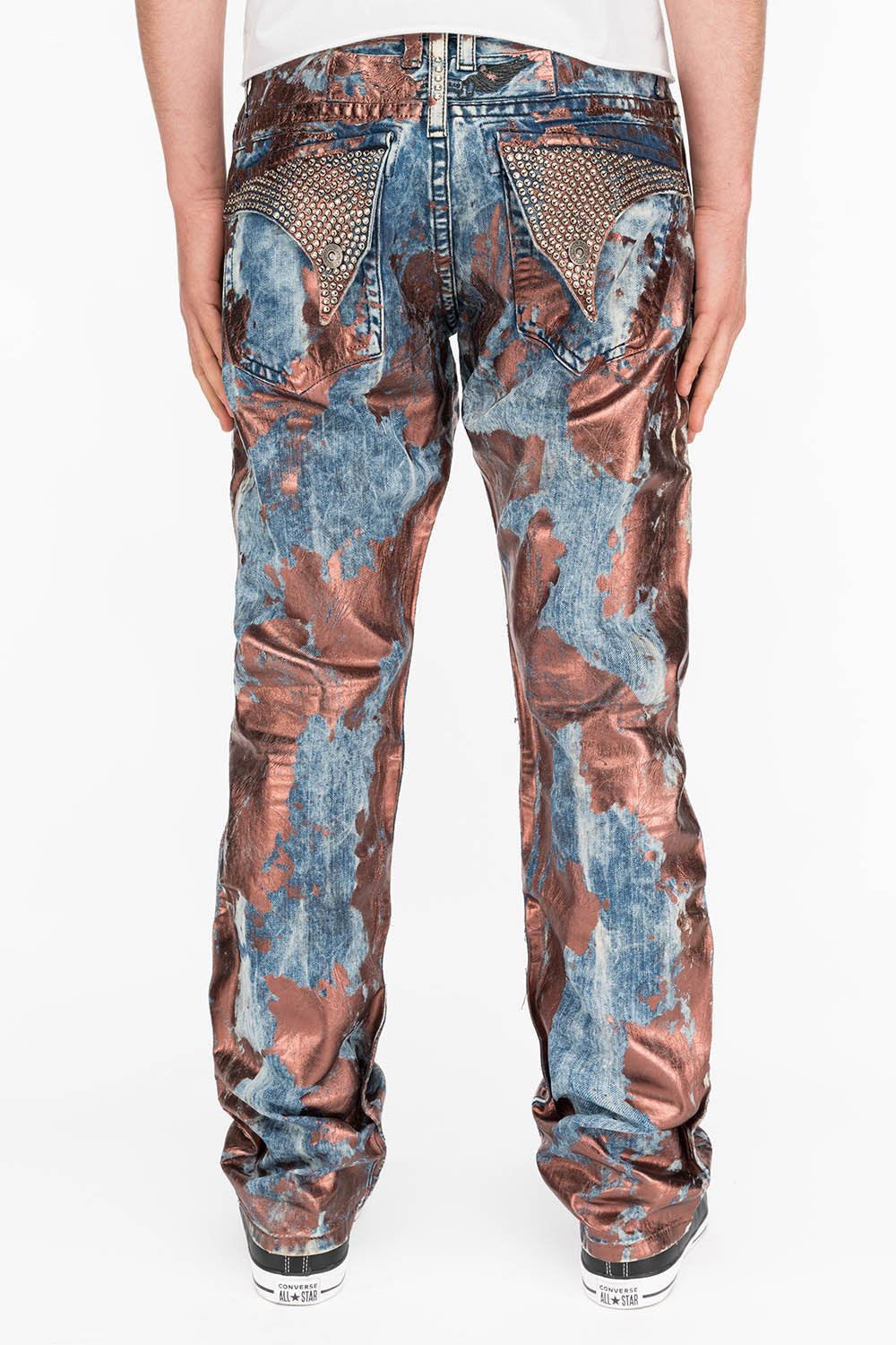 MENS LONG FLAP SLIM JEANS IN GOOD TIME COPPER WITH CRYSTALS