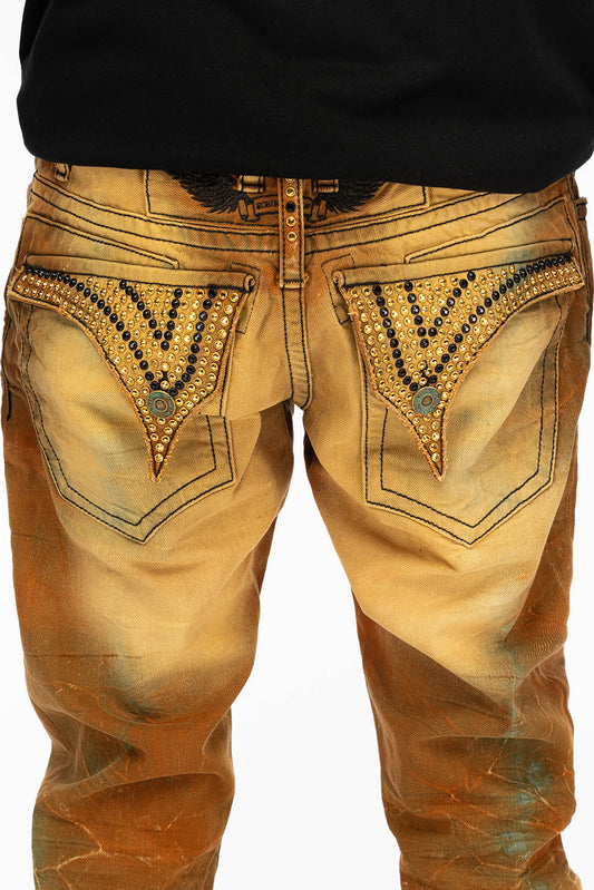 ROBIN'S MENS SLIM LONG FLAP JEANS WITH CRYSTALS IN 4D LIGHT PERU