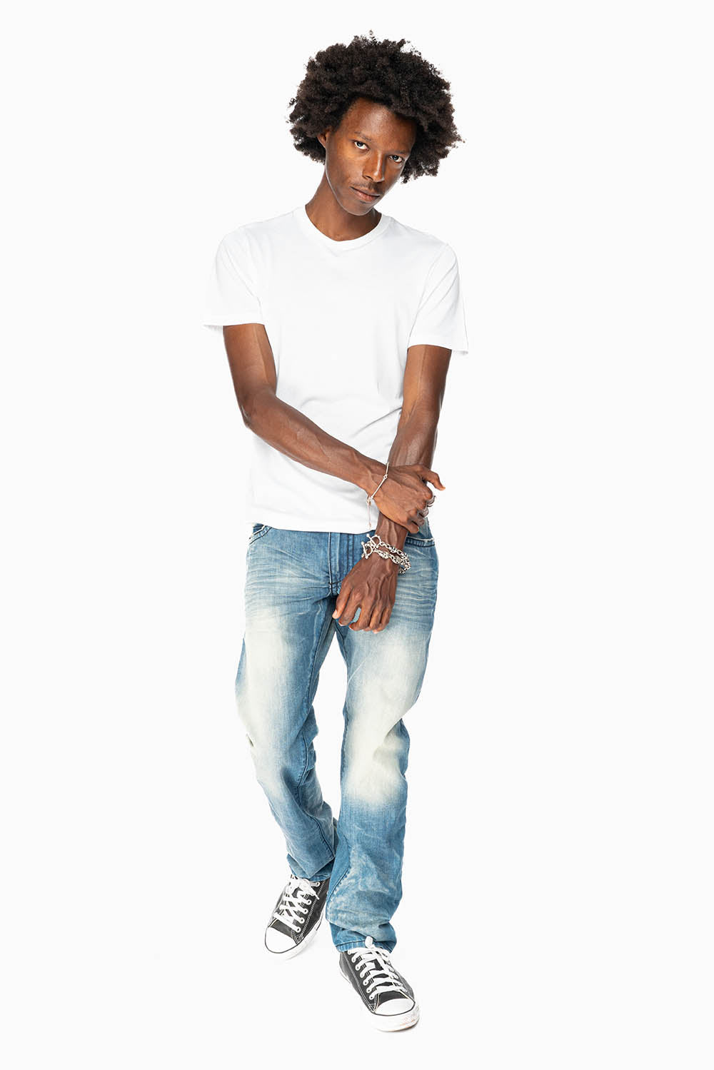 LIMITED EDITION MENS LONG FLAP SLIM JEANS  EMBELLISHED WITH CRYSTALS IN OMAHA TAN WASH