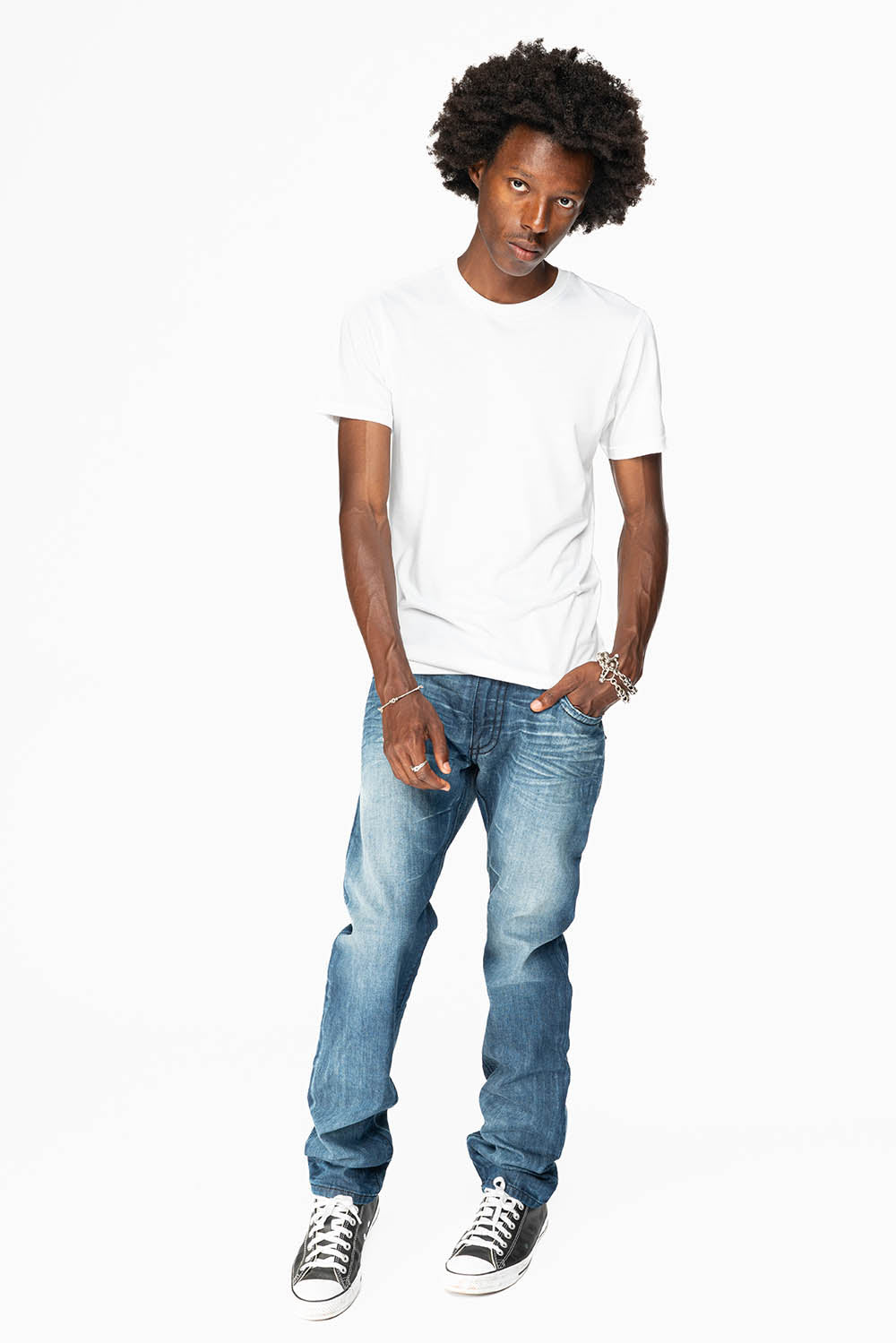 LIMITED EDITION MENS LONG FLAP SLIM JEANS  EMBELLISHED WITH CRYSTALS IN OMAHA DARK WASH