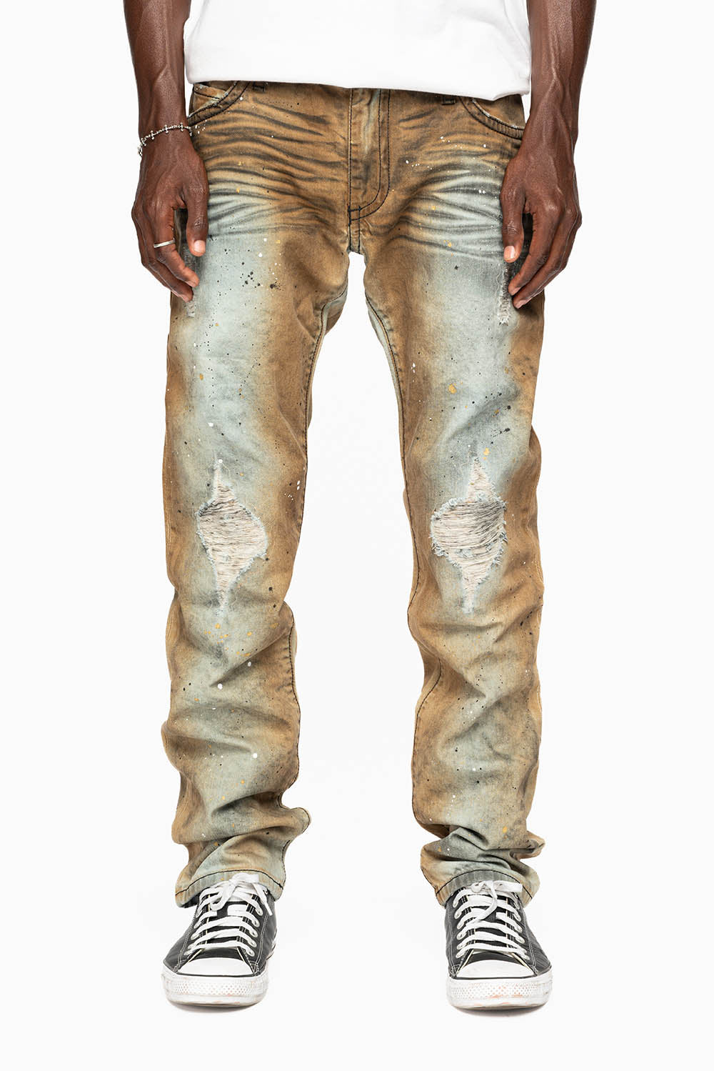 MENS LONG FLAP SLIM JEANS EMBELLISHED WITH CRYSTALS IN STOCKHOLM WASH