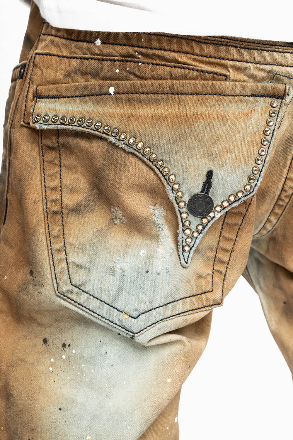 MENS LONG FLAP SLIM JEANS EMBELLISHED WITH CRYSTALS IN STOCKHOLM WASH