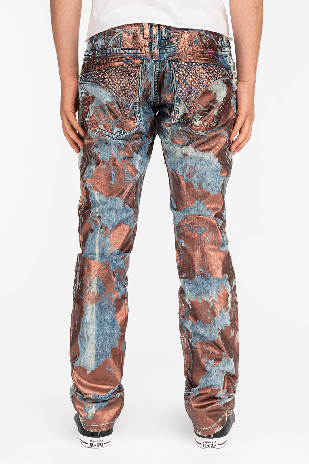 Jean Thread Copper MENS LONG FLAP SLIM JEANS IN GOOD TIME COPPER WITH CRYSTALS – Robin's Jean