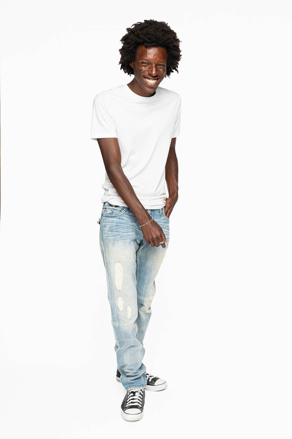 MENS LONG FLAP SLIM JEANS EMBELLISHED WITH CRYSTALS AND STUDS IN SUMMER WASH