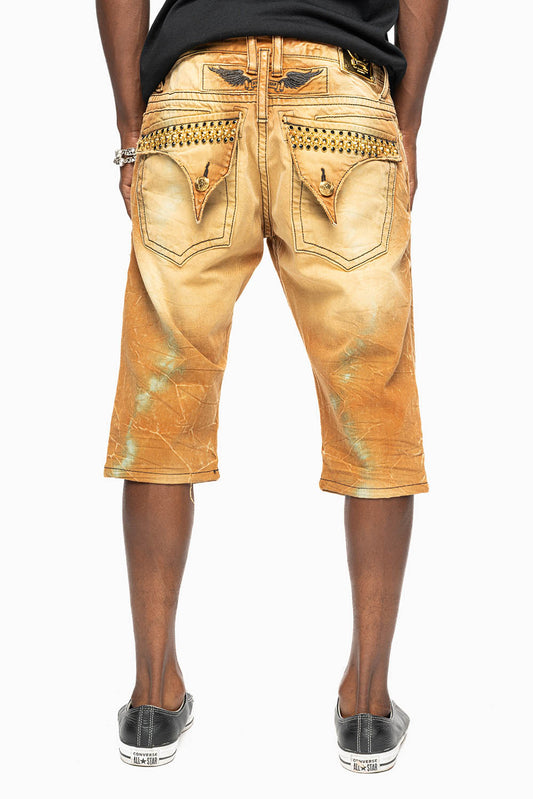 MENS SHORT WITH FLAP POCKETS IN 4D LIGHT PERU BROKEN WASH WITH CRYSTALS
