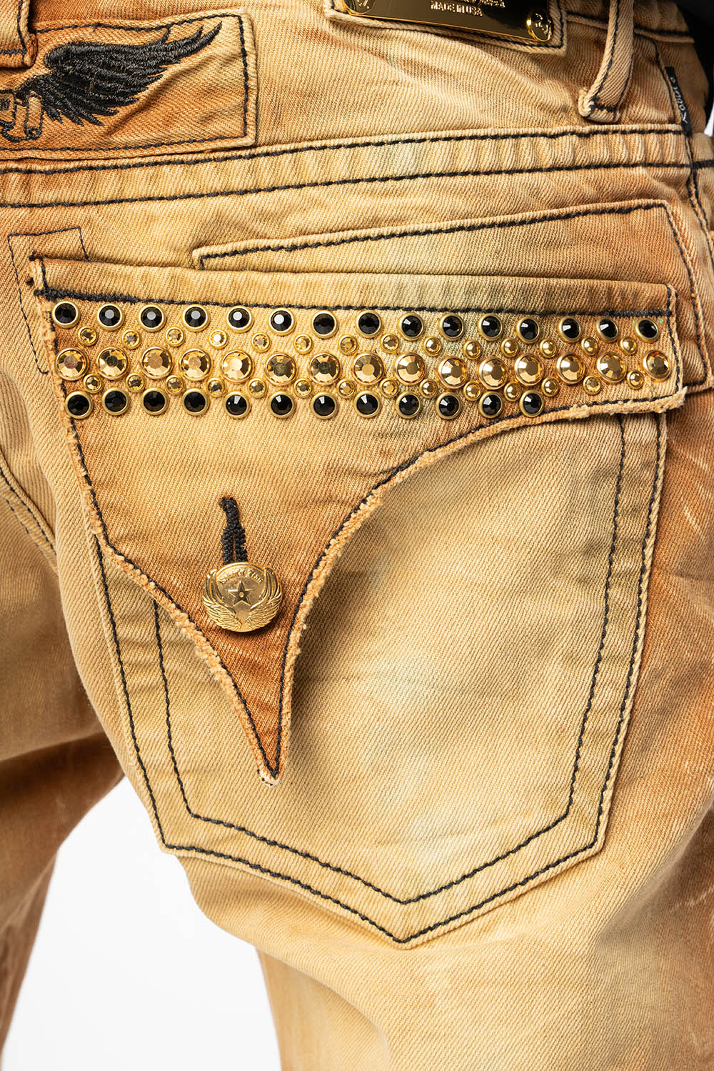 MENS SHORT WITH FLAP POCKETS IN 4D LIGHT PERU BROKEN WASH WITH CRYSTALS