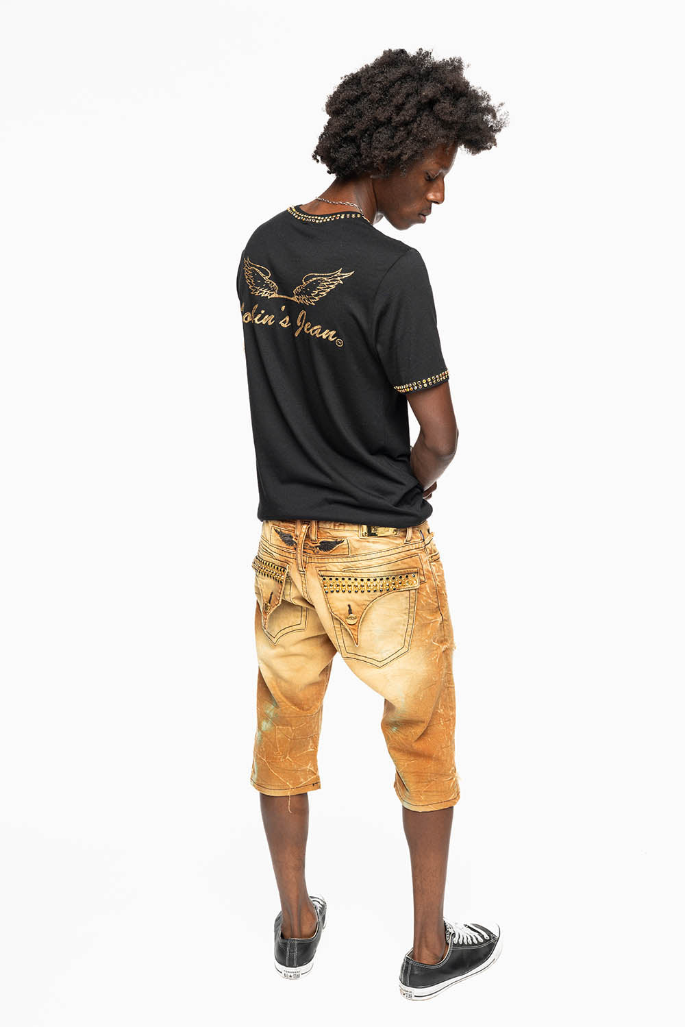 MENS SHORT WITH FLAP POCKETS IN 4D LIGHT PERU BROKEN WASH WITH CRYSTALS
