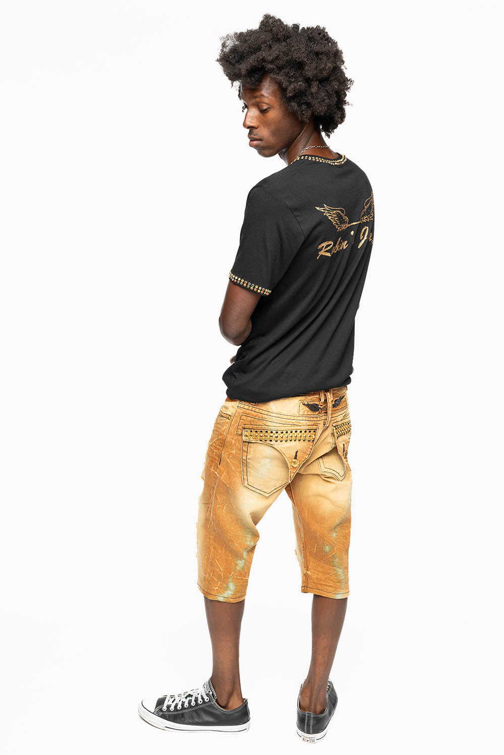MENS SHORT WITH FLAP POCKETS IN 4D LIGHT PERU BROKEN WASH WITH CRYSTALS