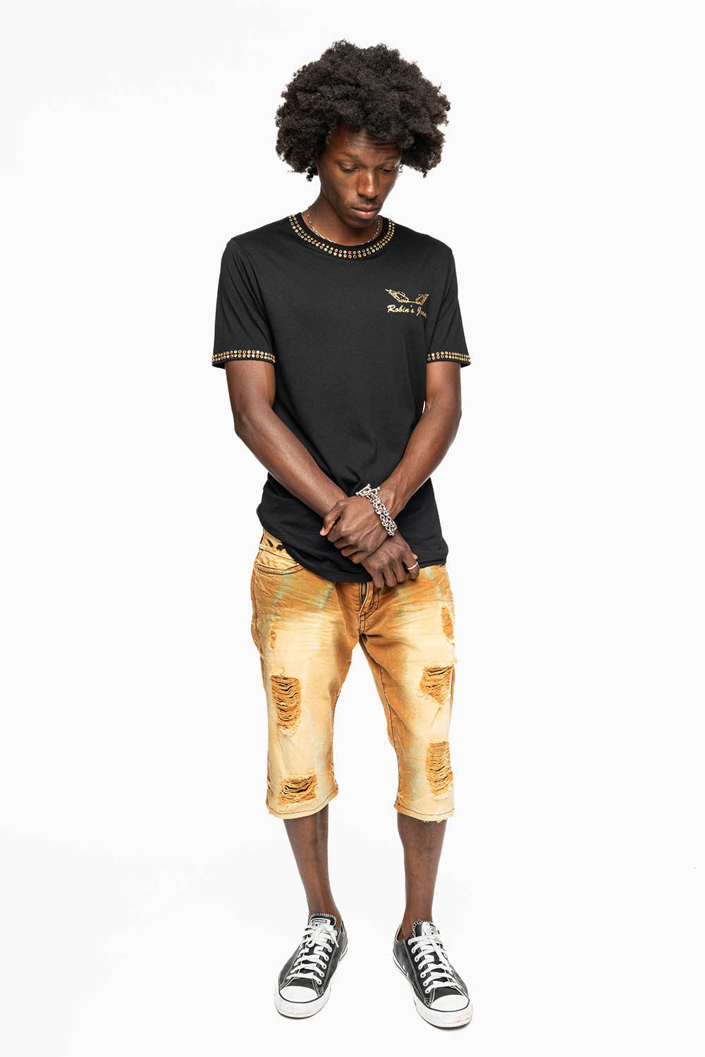 MENS SHORT WITH FLAP POCKETS IN 4D LIGHT PERU BROKEN WASH WITH CRYSTALS