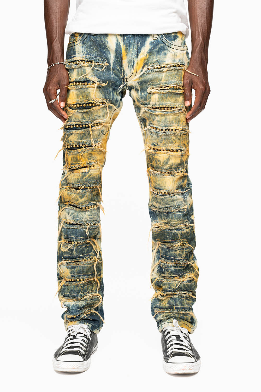 ROBIN'S NEW VINTAGE EDITION RIPPED JEANS WITH  CRYSTALS AND STUDS  IN SYDNEY WASH