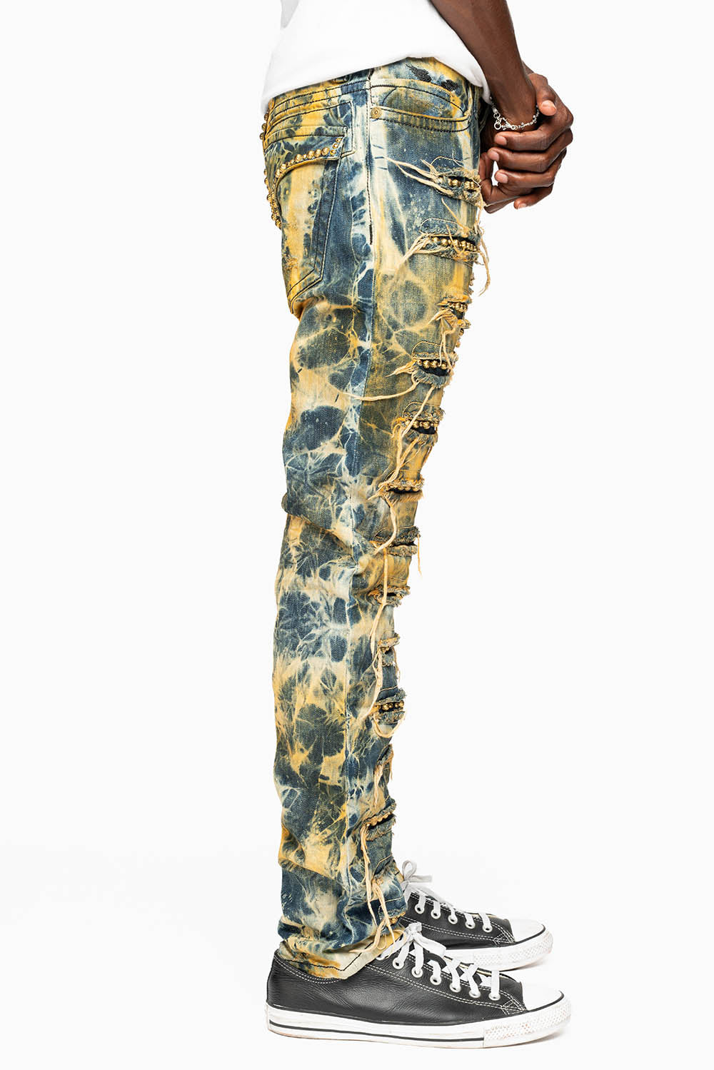 ROBIN'S NEW VINTAGE EDITION RIPPED JEANS WITH  CRYSTALS AND STUDS  IN SYDNEY WASH