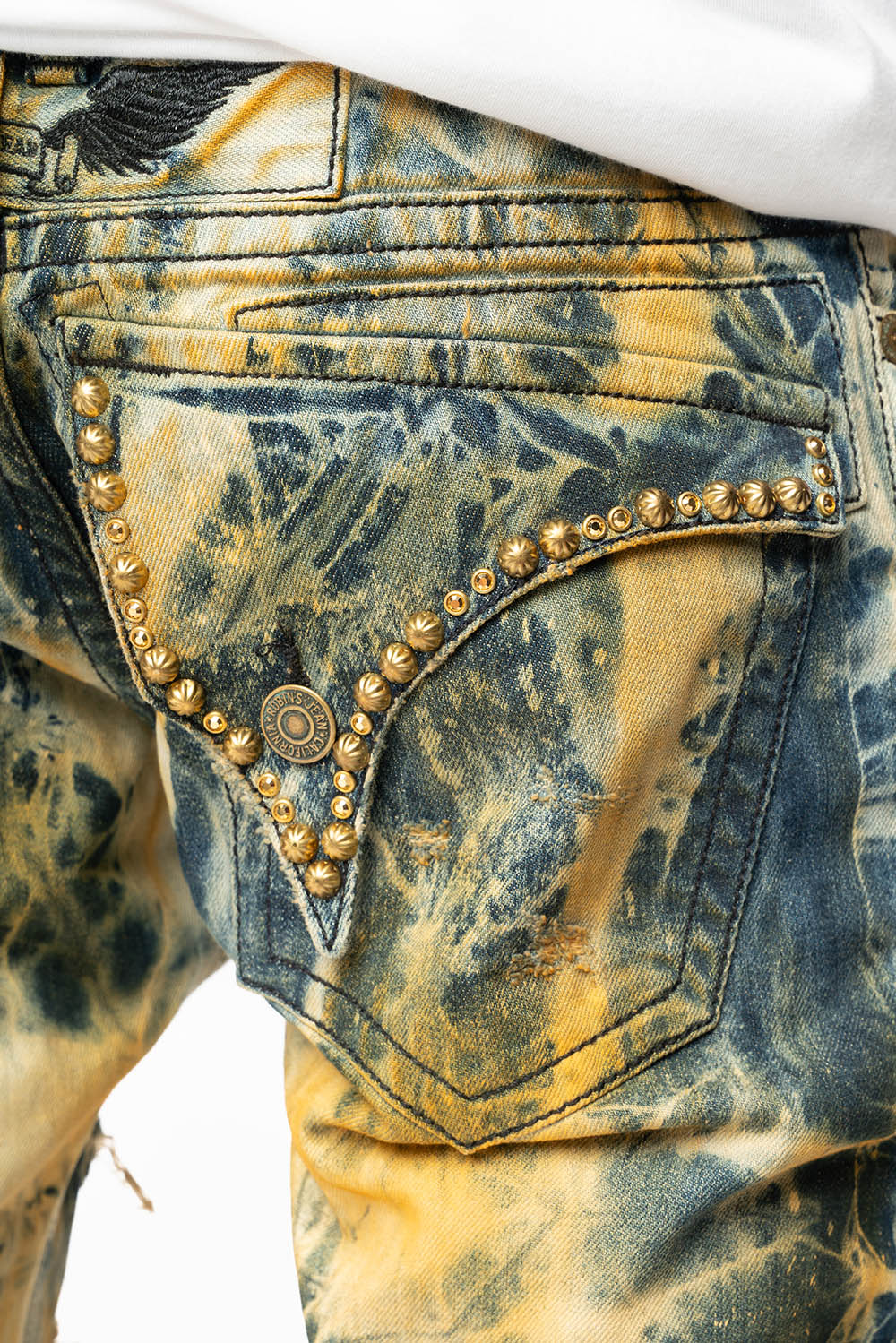 ROBIN'S NEW VINTAGE EDITION RIPPED JEANS WITH  CRYSTALS AND STUDS  IN SYDNEY WASH