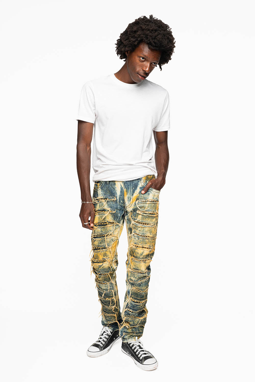 ROBIN'S NEW VINTAGE EDITION RIPPED JEANS WITH  CRYSTALS AND STUDS  IN SYDNEY WASH