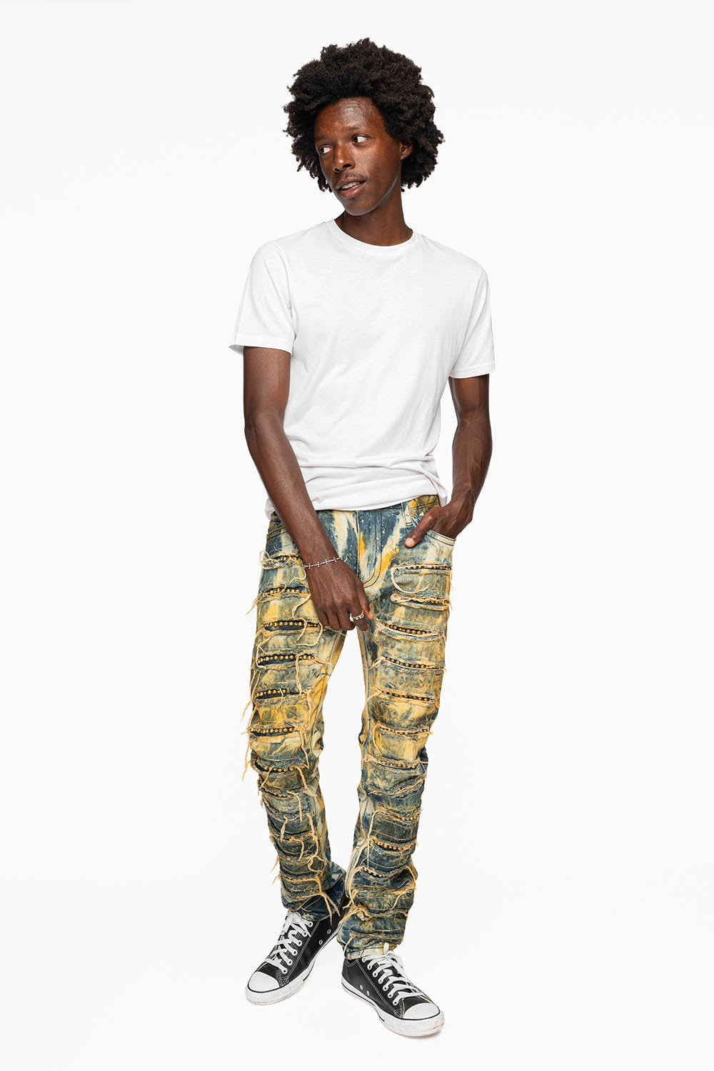 ROBIN'S NEW VINTAGE EDITION RIPPED JEANS WITH  CRYSTALS AND STUDS  IN SYDNEY WASH
