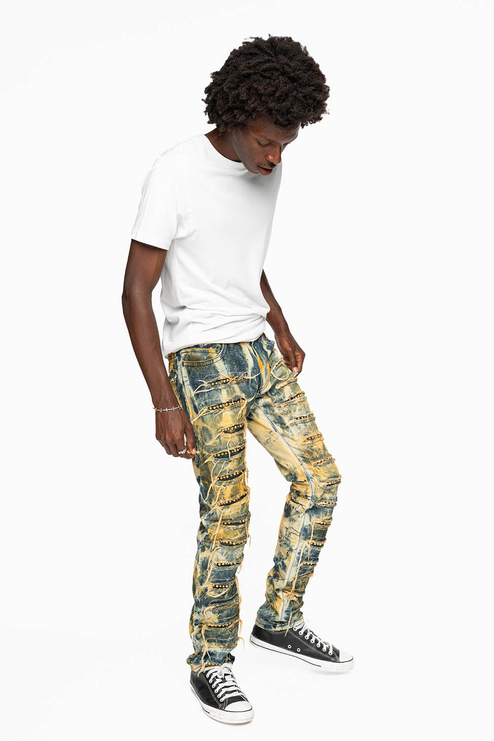 ROBIN'S NEW VINTAGE EDITION RIPPED JEANS WITH  CRYSTALS AND STUDS  IN SYDNEY WASH