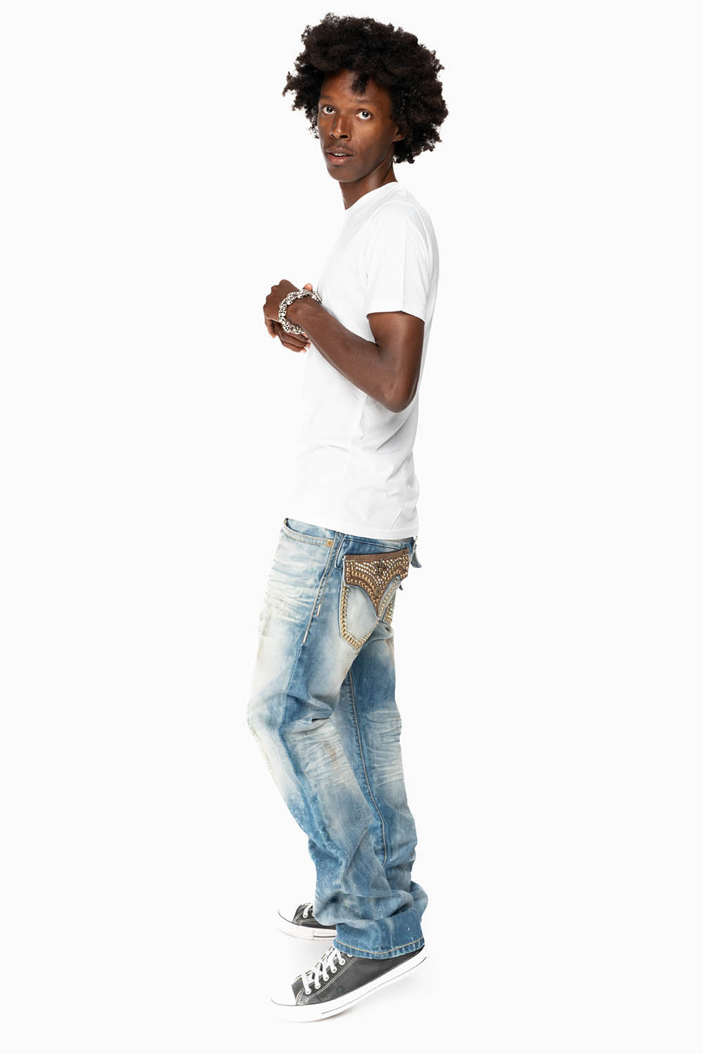 ROBIN'S LIMITED EDITION JEANS IN AQUARAMA WASH WITH STUDS AND CRYSTALS