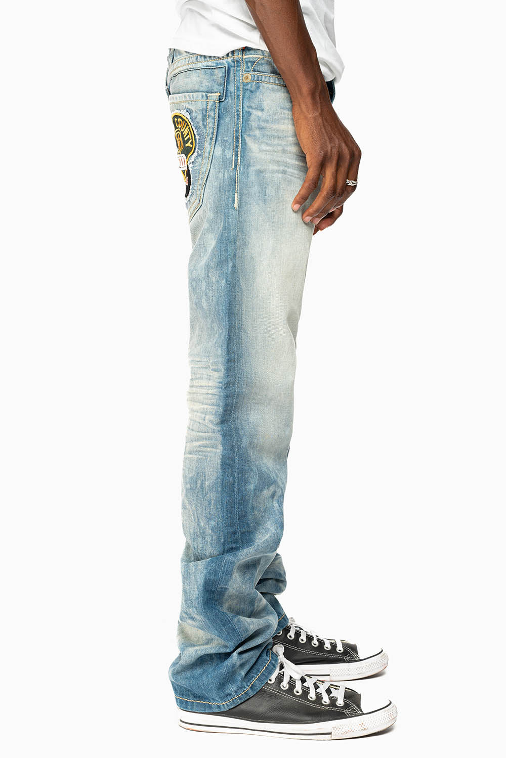 CLASSIC 5 POCKET STRAIGHT LEG JEANS LIMITED EDITION IN AQUARAMA WASH WITH PATCH
