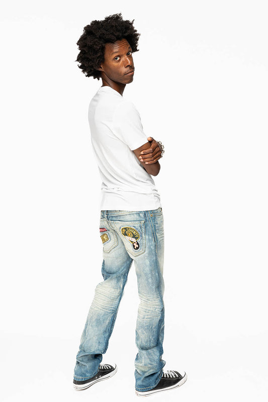 CLASSIC 5 POCKET STRAIGHT LEG JEANS LIMITED EDITION IN AQUARAMA WASH WITH PATCH