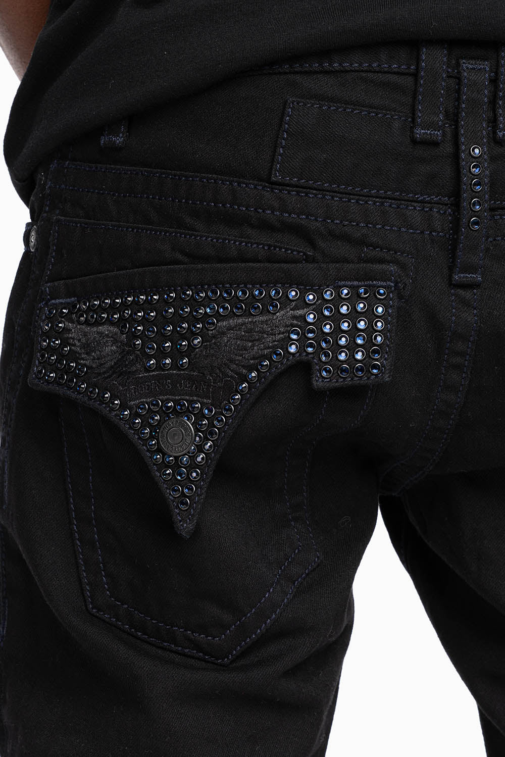 ROBIN'S JEANS IN BLACK WASH WITH BLUE MONTANA CRYSTALS