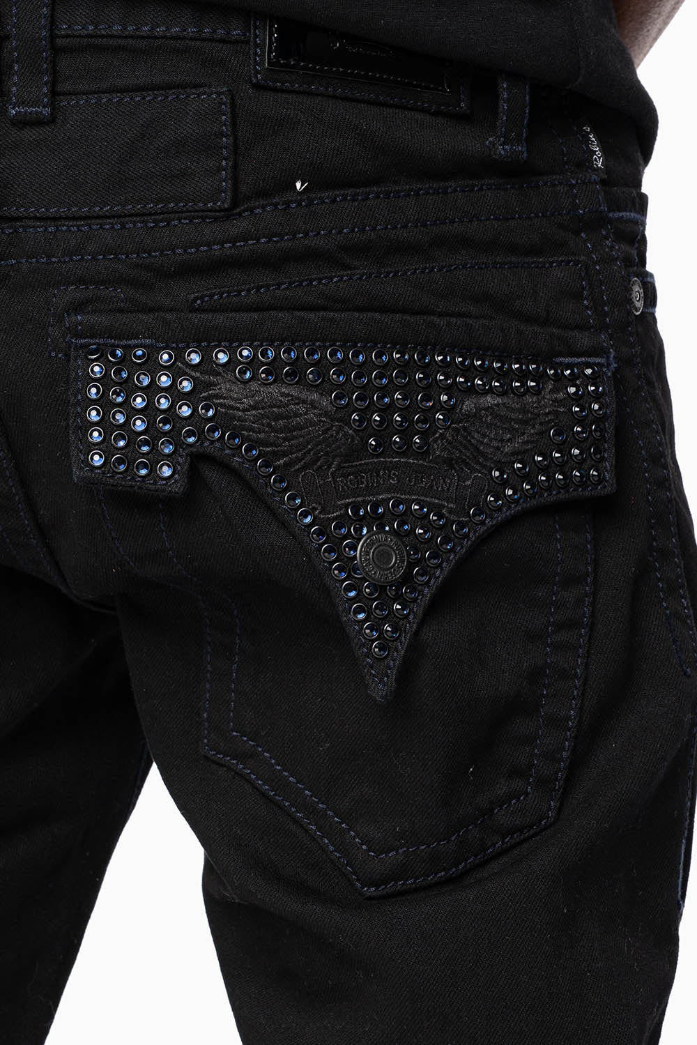 ROBIN'S JEANS IN BLACK WASH WITH BLUE MONTANA CRYSTALS