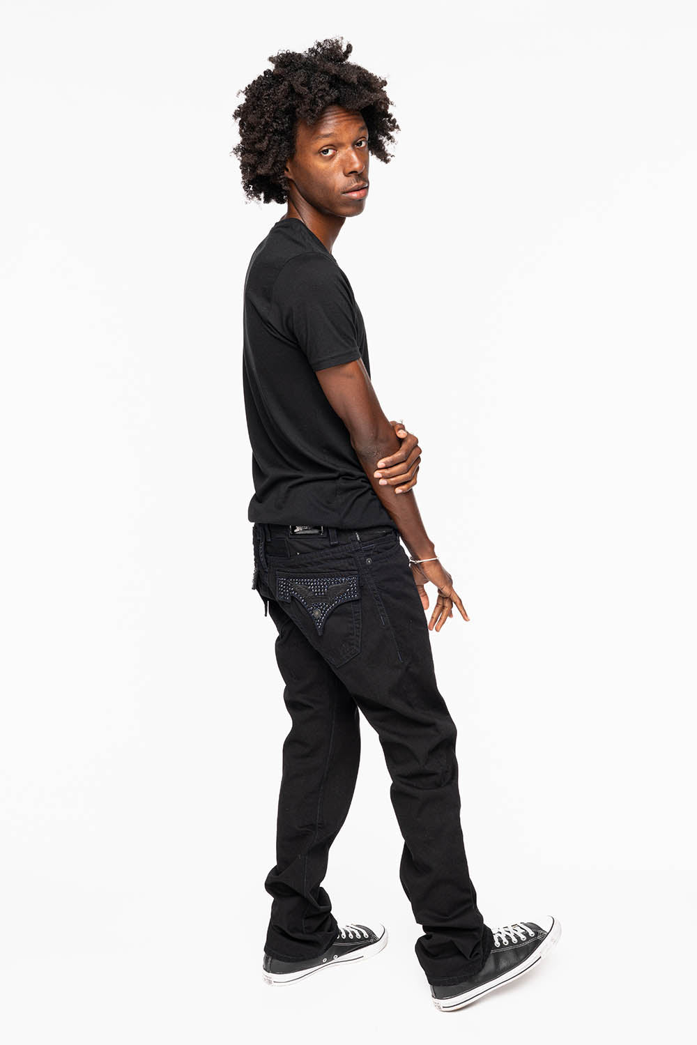 ROBIN'S JEANS IN BLACK WASH WITH BLUE MONTANA CRYSTALS