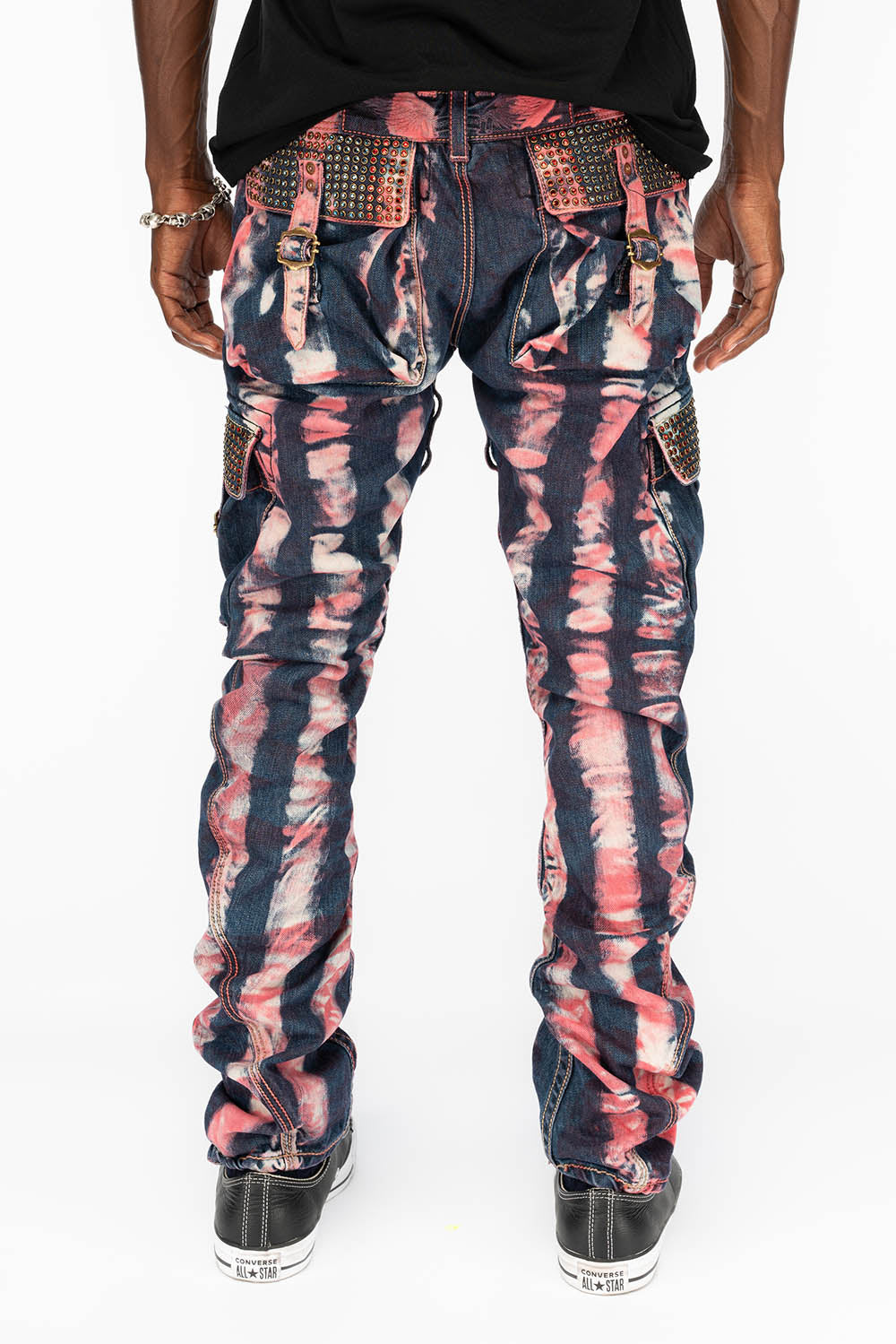 MENS PREDATOR CARGO PANTS WITH CRYSTALS IN PRISONER RED