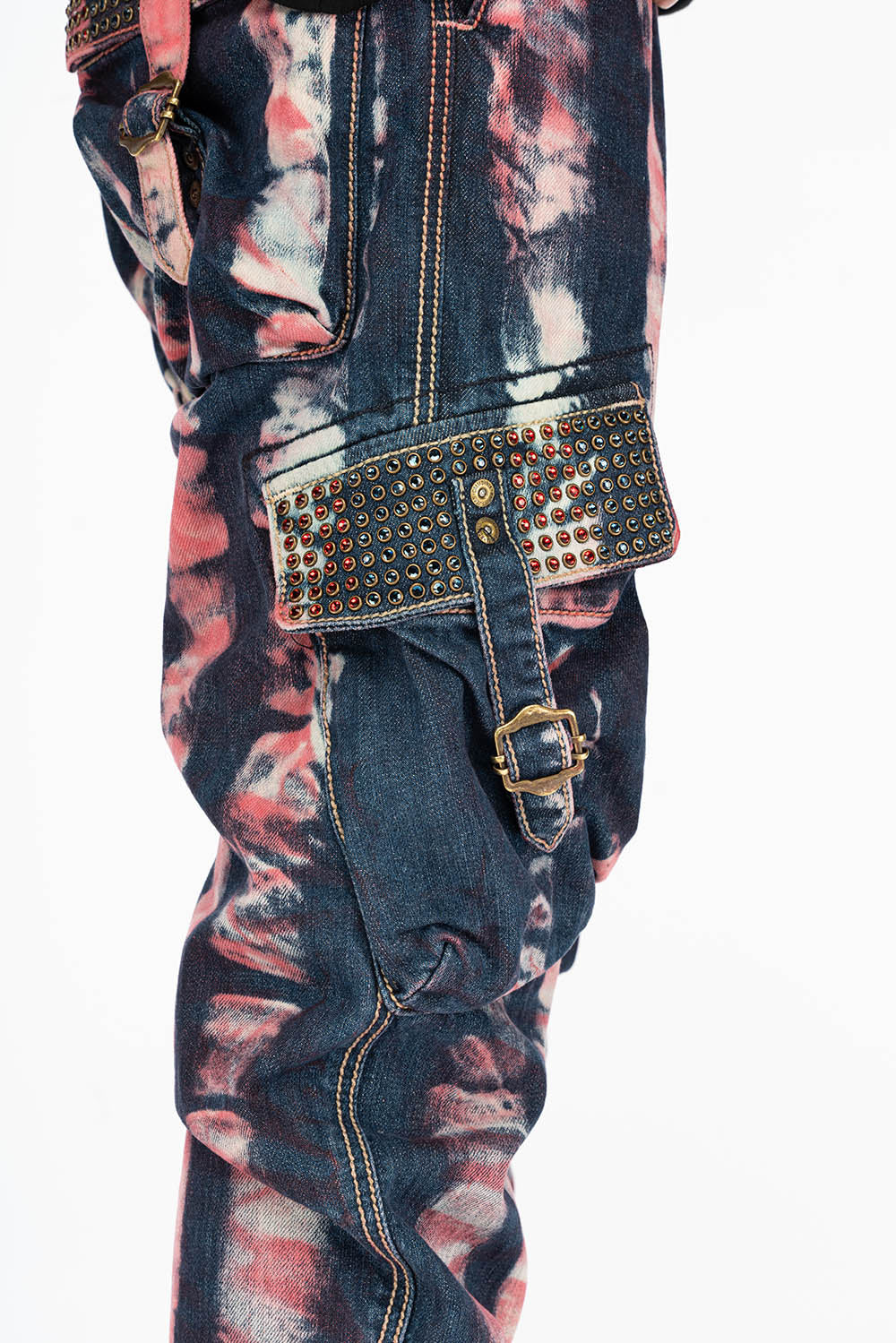 MENS PREDATOR CARGO PANTS WITH CRYSTALS IN PRISONER RED