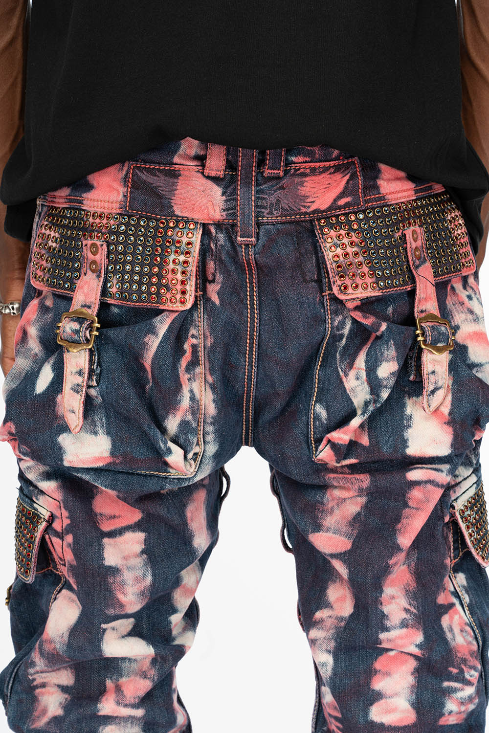 MENS PREDATOR CARGO PANTS WITH CRYSTALS IN PRISONER RED