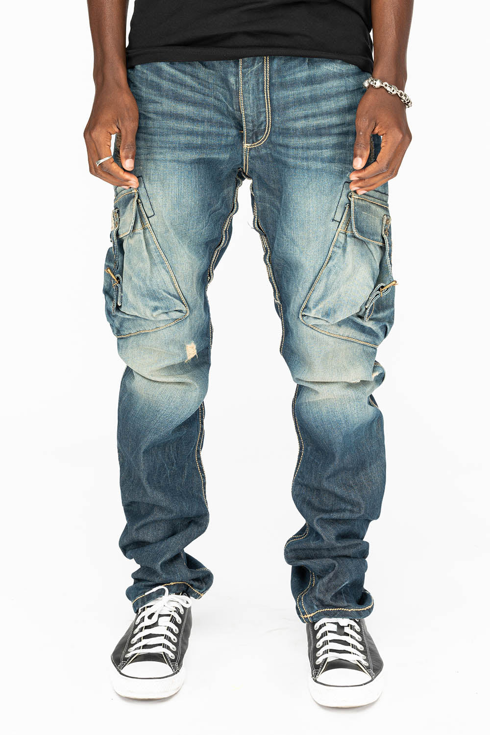 MENS PREDATOR CARGO JEAN PANTS IN  BLUE G DARK BROKEN