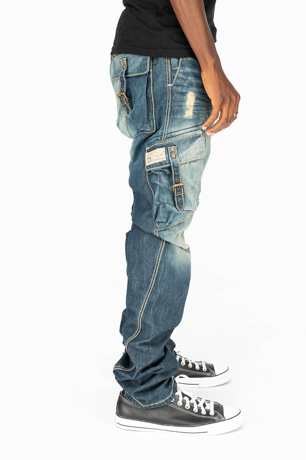 MENS PREDATOR CARGO JEAN PANTS IN  BLUE G DARK BROKEN