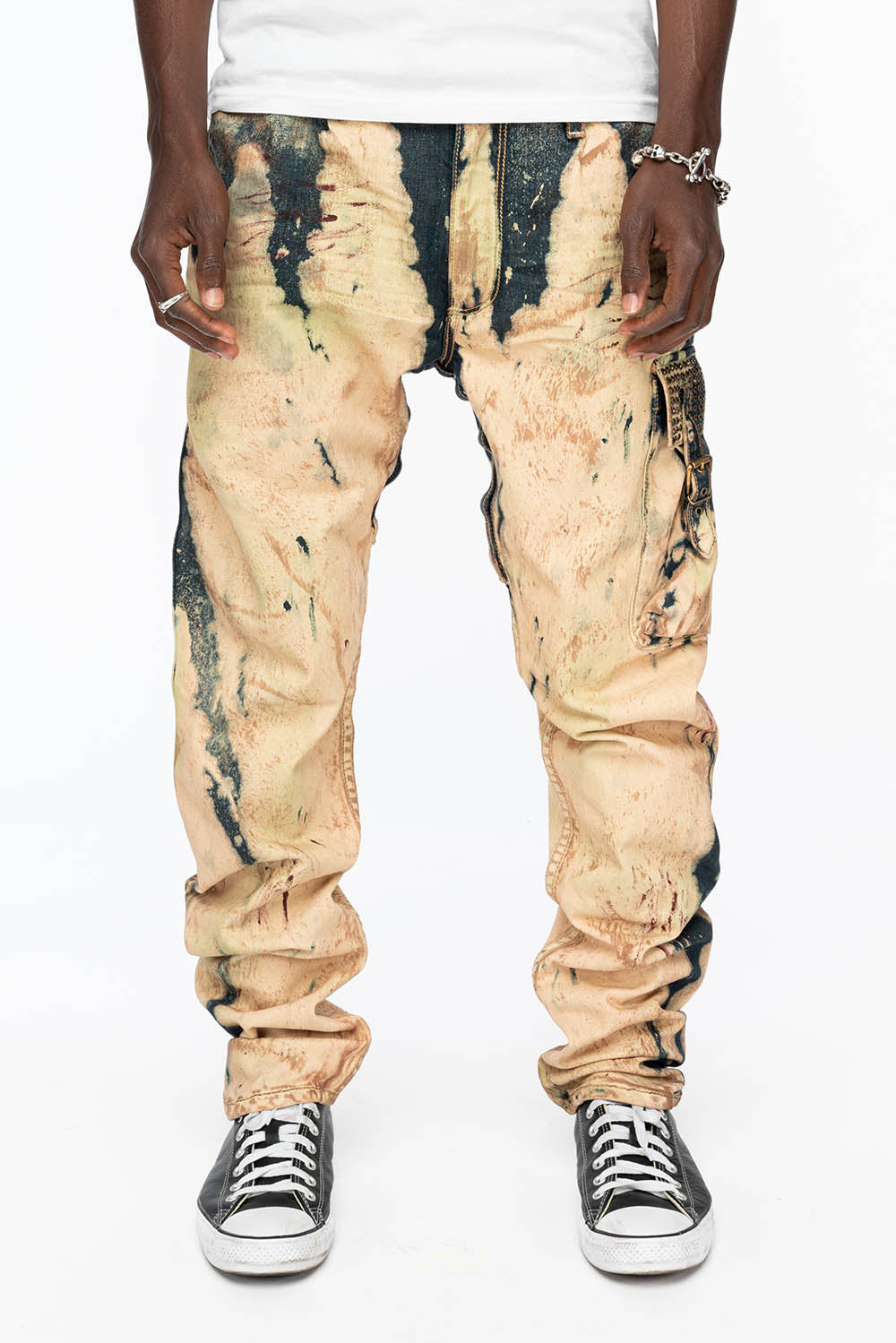 MENS TECHNIQUE CARGO PANTS IN GRAFFITI WASH WITH CRYSTALS