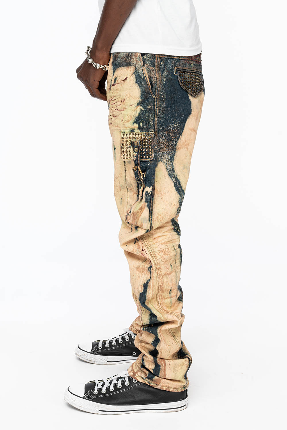 MENS TECHNIQUE CARGO PANTS IN GRAFFITI WASH WITH CRYSTALS