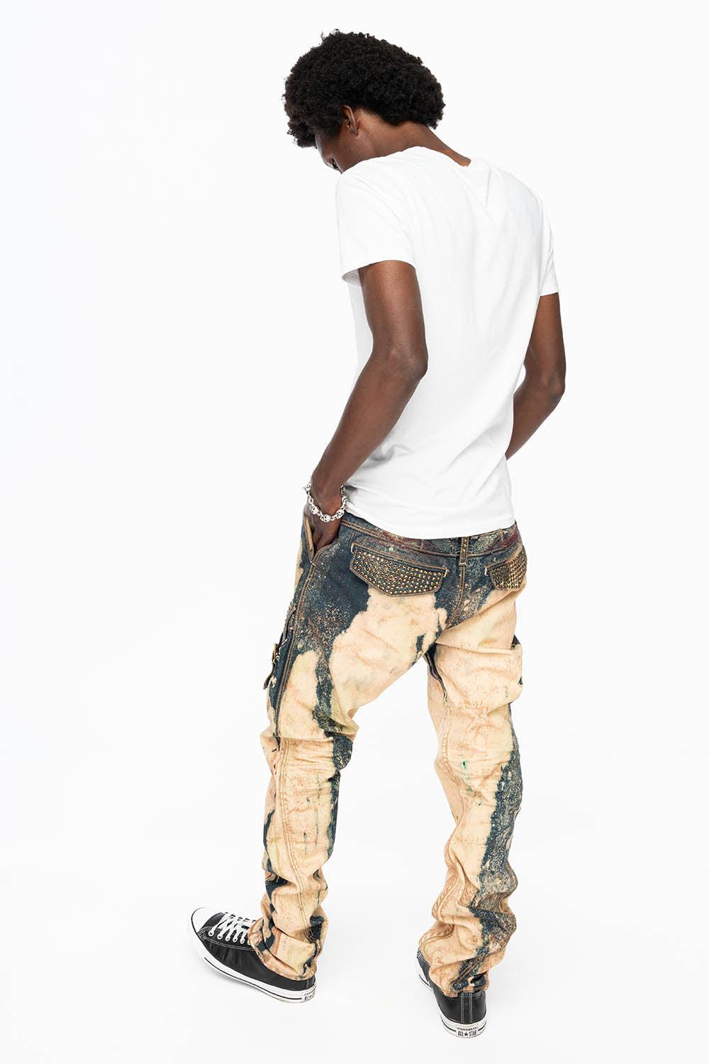 MENS TECHNIQUE CARGO PANTS IN GRAFFITI WASH WITH CRYSTALS