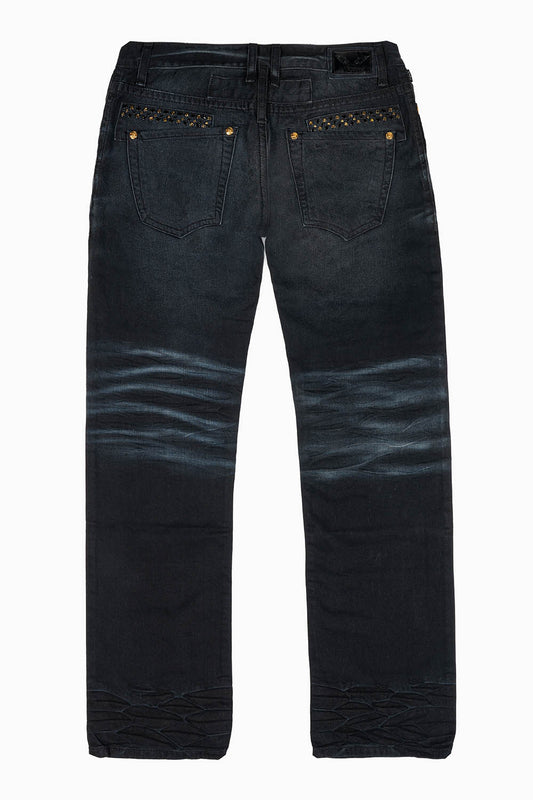 MENS STRAIGHT CUT JEANS WITH CRYSTALS  IN F-UP BLK