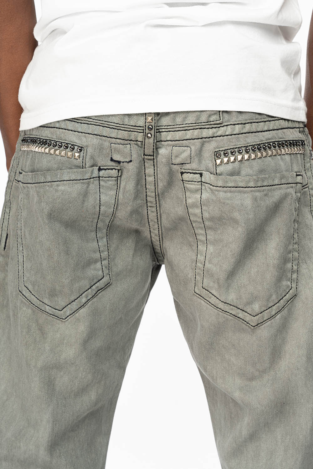 MENS STRAIGHT CUT JEANS WITH CRYSTALS AND STUDS IN FUTURE WASH