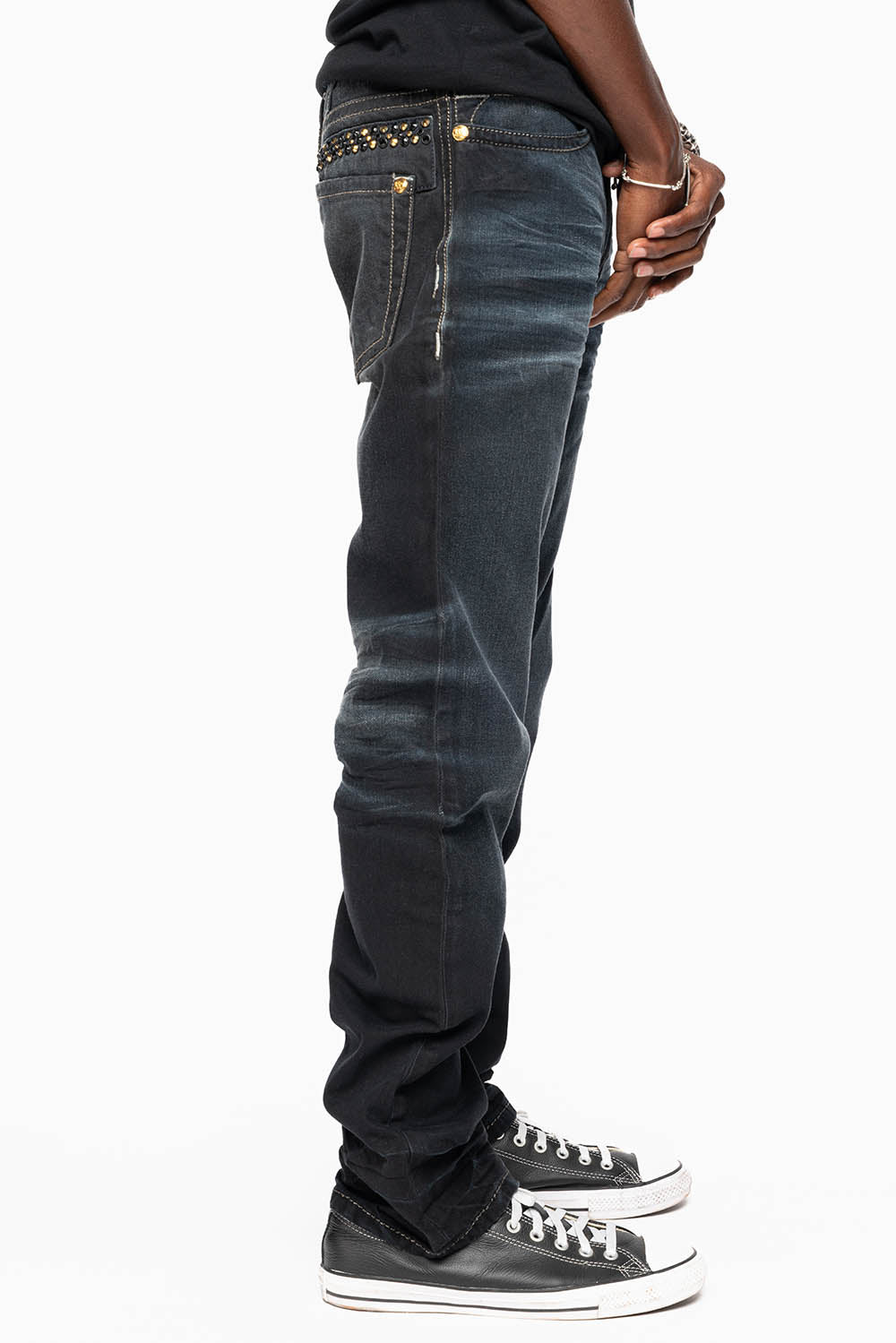 MENS STRAIGHT CUT JEANS WITH CRYSTALS  IN F-UP BLK