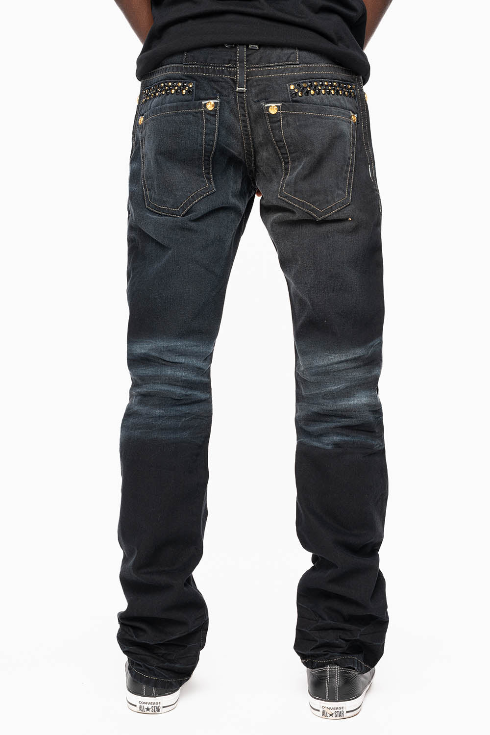 MENS STRAIGHT CUT JEANS WITH CRYSTALS  IN F-UP BLK
