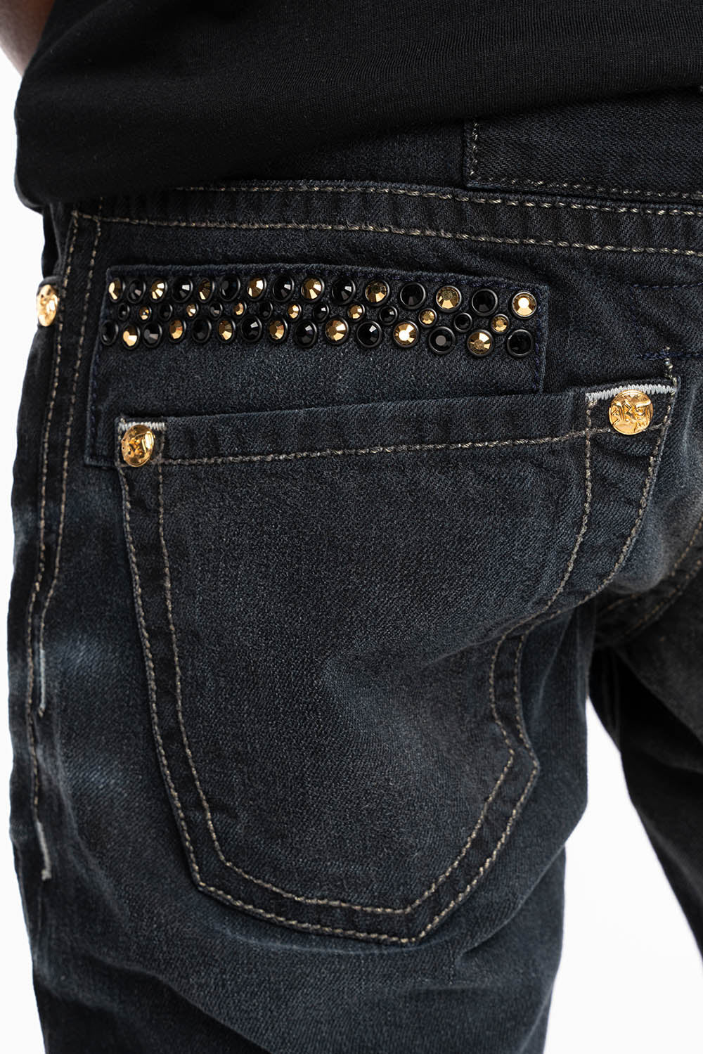 MENS STRAIGHT CUT JEANS WITH CRYSTALS  IN F-UP BLK