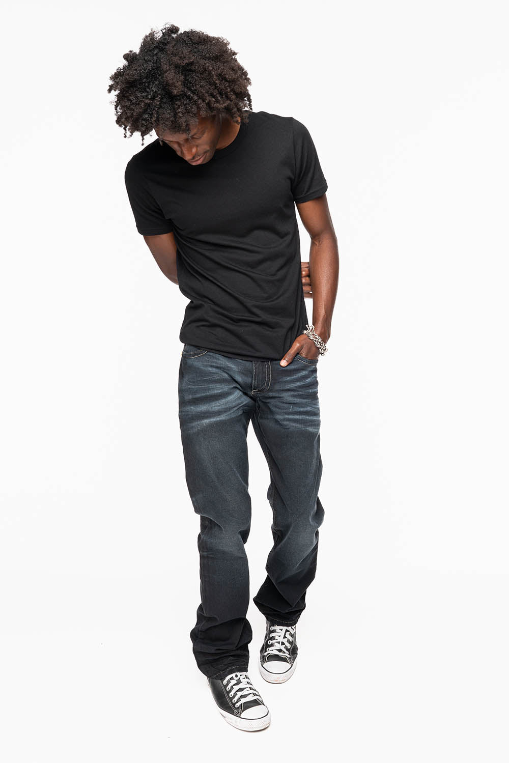 MENS STRAIGHT CUT JEANS WITH CRYSTALS  IN F-UP BLK