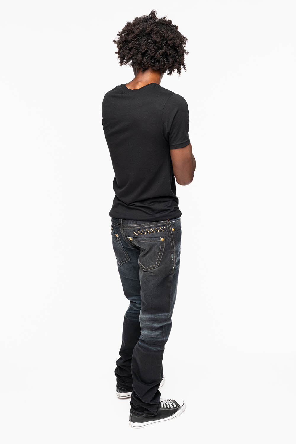 MENS STRAIGHT CUT JEANS WITH CRYSTALS  IN F-UP BLK