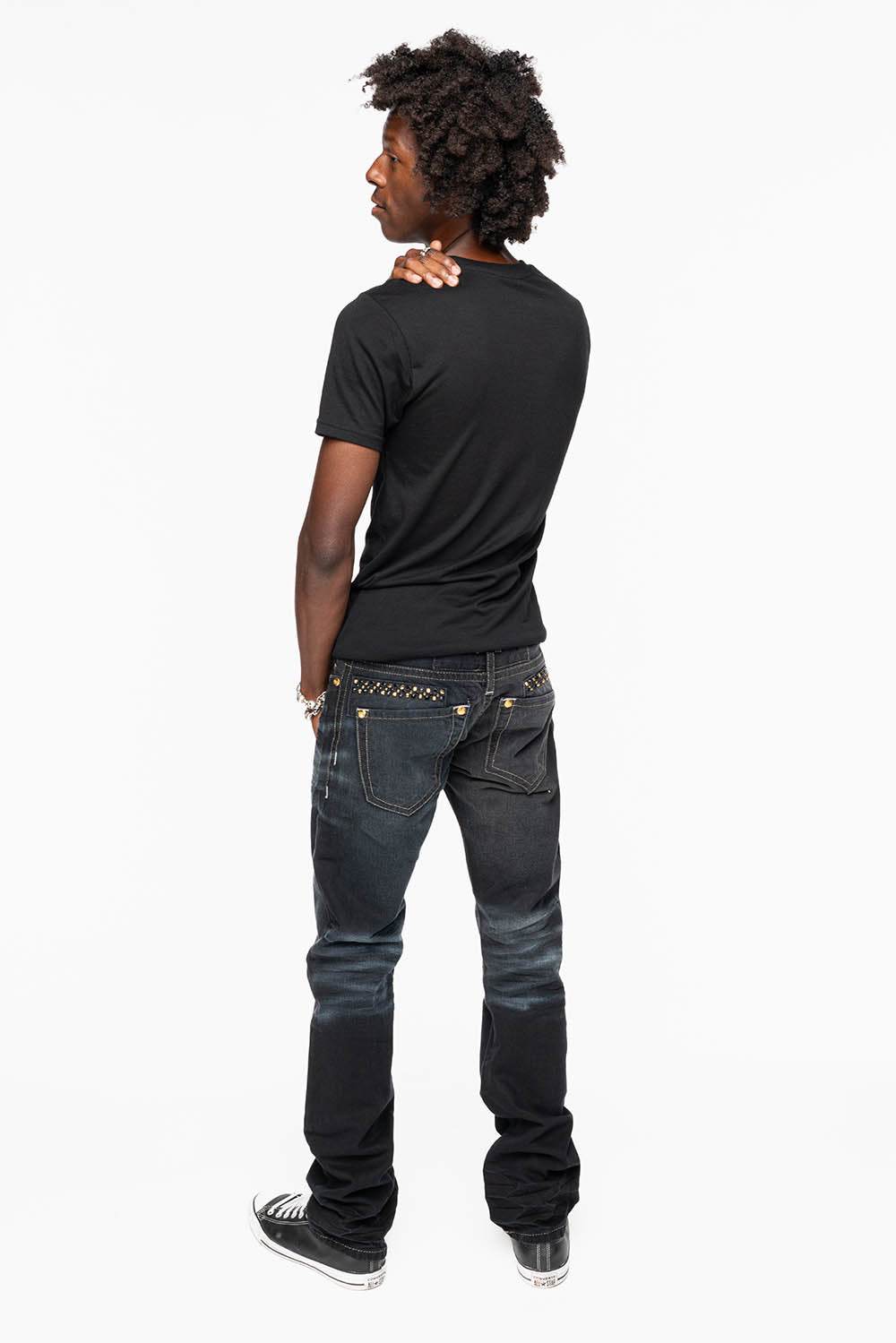 MENS STRAIGHT CUT JEANS WITH CRYSTALS  IN F-UP BLK