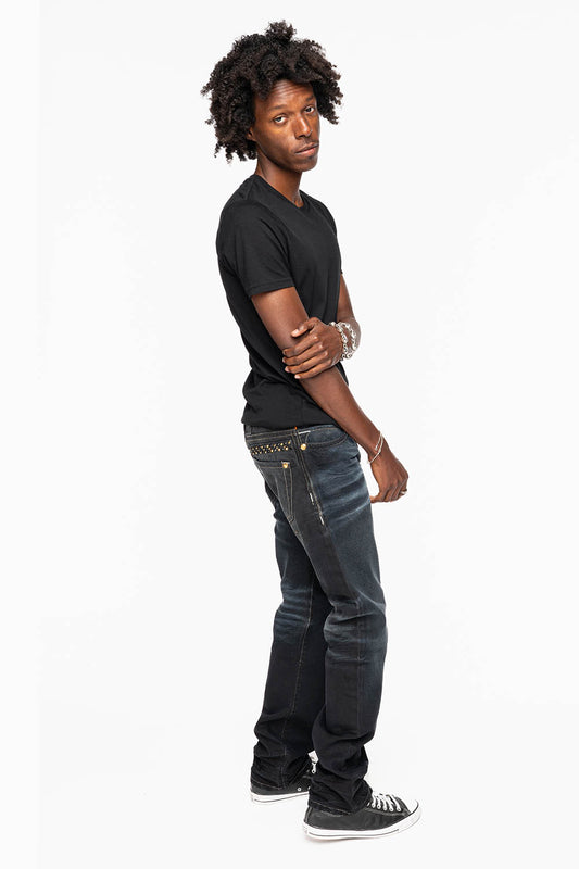 MENS STRAIGHT CUT JEANS WITH CRYSTALS  IN F-UP BLK