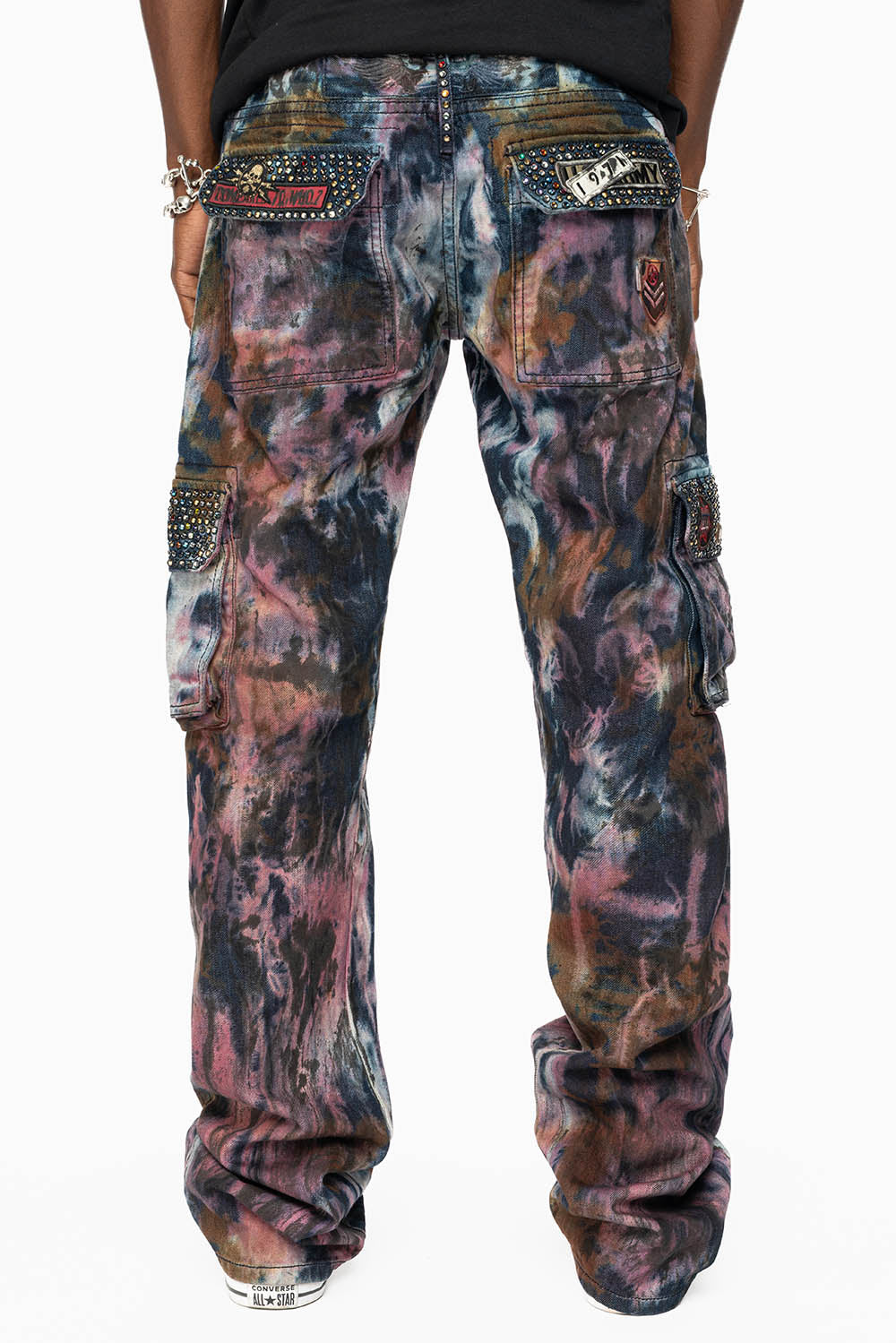 00s archive ￼lyric Cargo coated denim ARCHIVE LIMITED EDITION MENS MILITARY JEAN WITH PATCHES AND