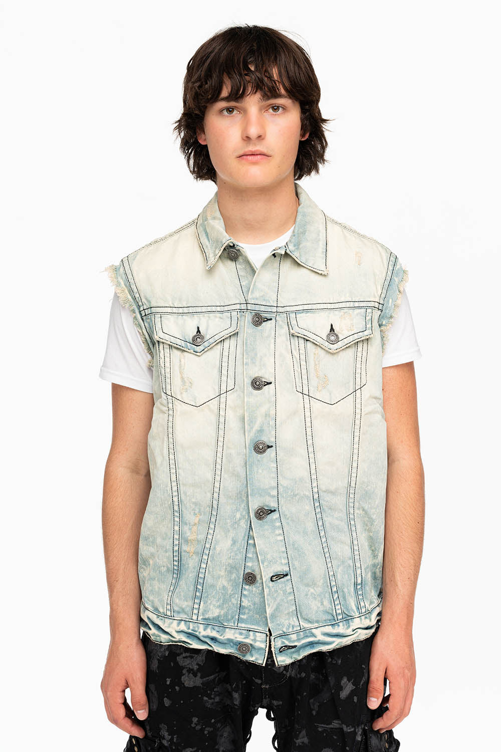 MENS RAW EDGE WINGS VEST IN 5D LIGHT DESTROY